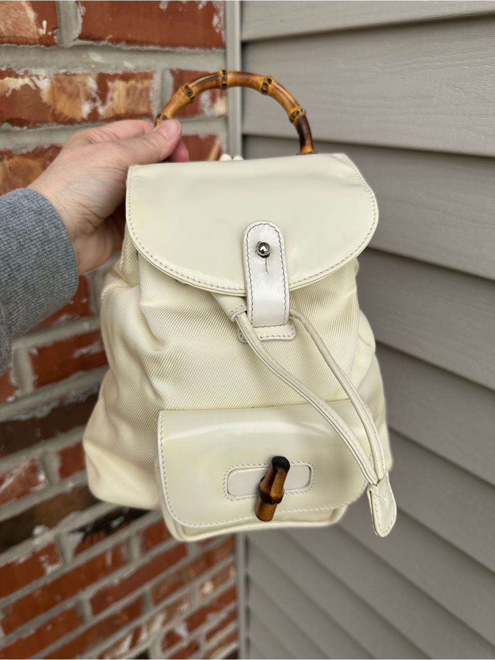 ****RESERVED Vintage Mini Gucci Bamboo Backpack in Canvas and Leather